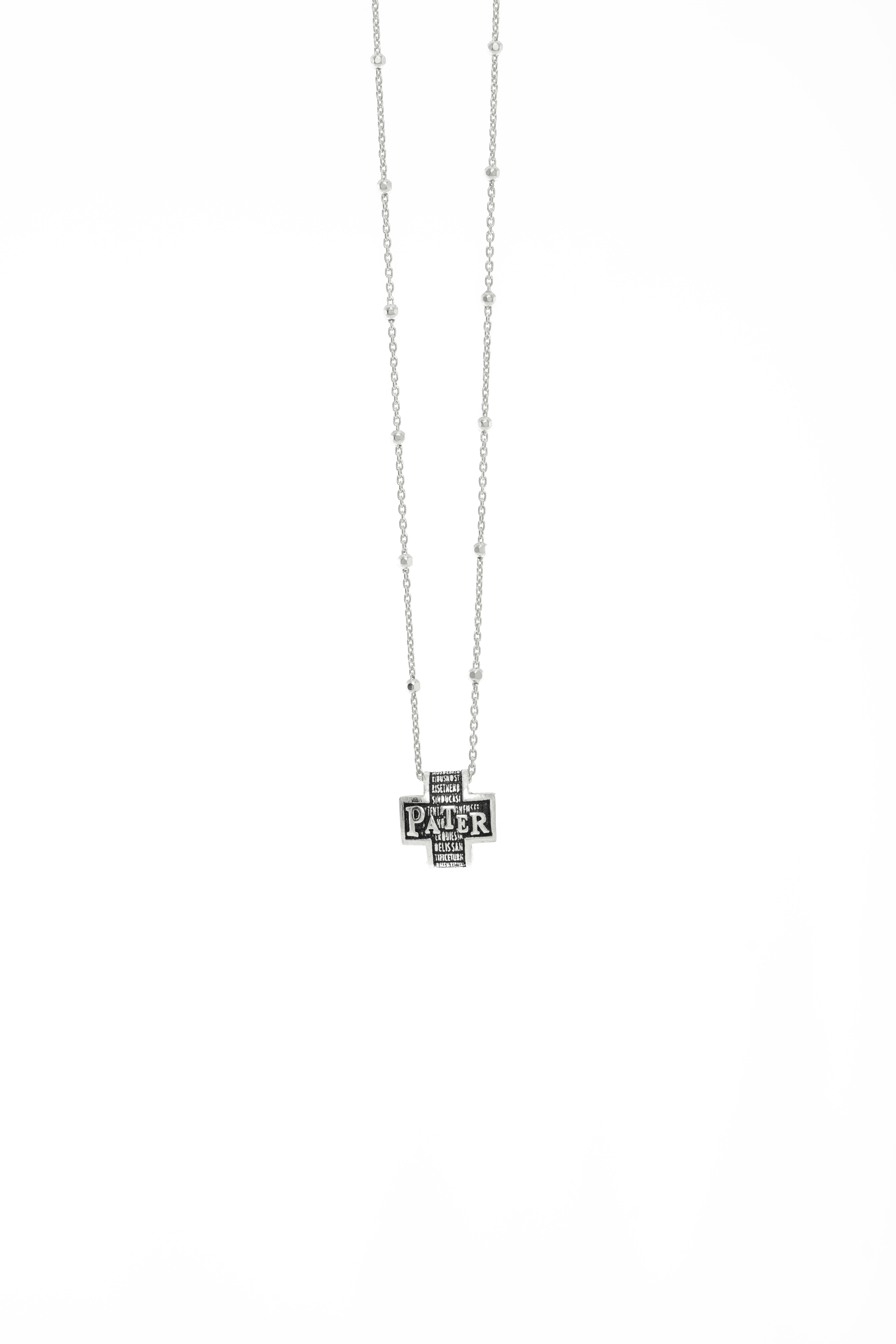 Σταυρός PRECEM PATER (με αλυσιδα) απο επιπλατινωμένο ασήμι 925° (AGI 111_C-A)